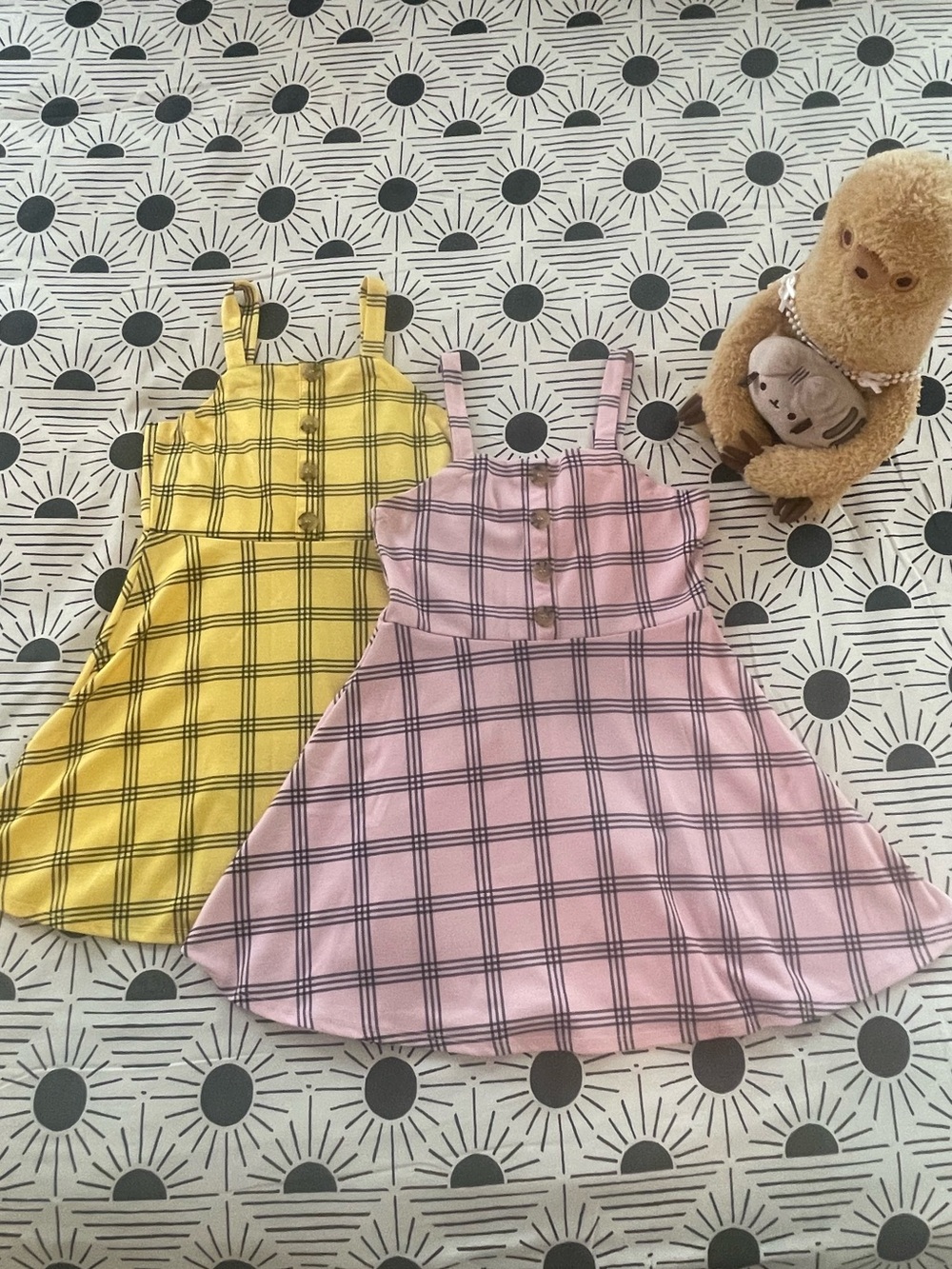 Sweet Forever 21 Pink and Yellow Plaid Skater Minidress Duo